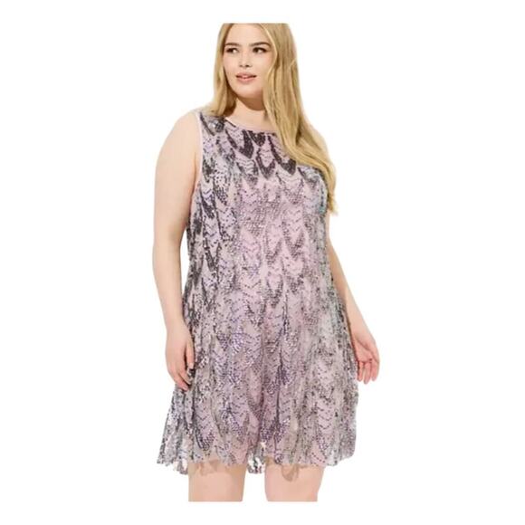 Torrid Mini Sequin Mesh Shift Dress Size 12 0 NWT Purple Party Shimmer New - Picture 1 of 11